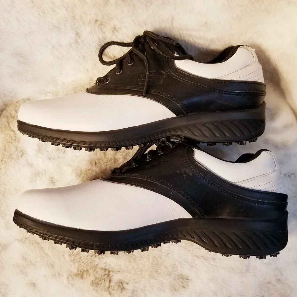 Skechers Mens Golf Shoes 6.5‎ Black White Leather Oxford Round Toe Rubber 52026